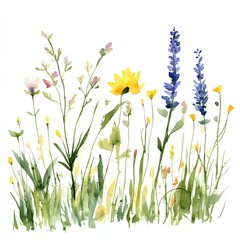 Painting of a field of flowers with a yellow sunflower in the middle