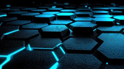 Fototapeta premium Abstract dark blue glowing hexagonal pattern.