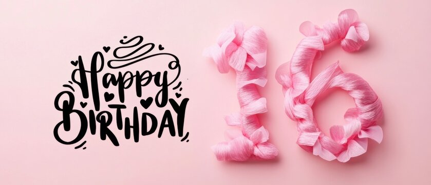 Happy 16th Birthday Pink Celebration: Festive Number Sixteen with Typography