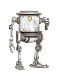 coolest robot is on draw pose and also talking in white background