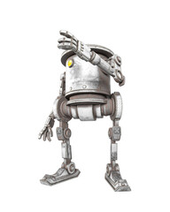 coolest robot is on draw pose and also talking in white background on side view
