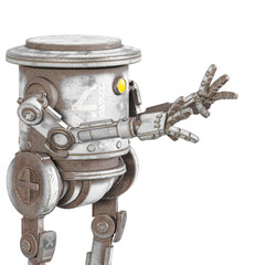 Fototapeta premium coolest robot is saying stop there in white background on close up view