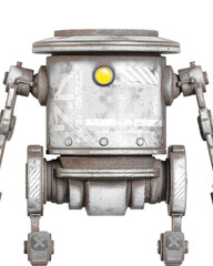 coolest robot is standing up in white background on close up view