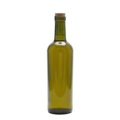 Elegant olive oil bottle on white background