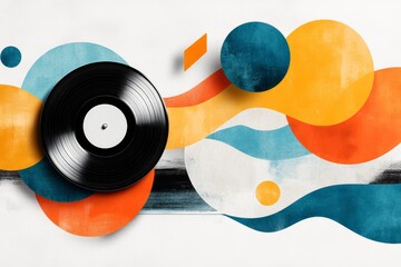 A vintage-style poster of a vinyl record spinning on a retro turntable, with bold typography and muted tones evoking 1970s nostalgia