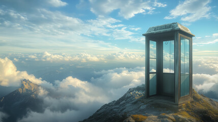 山頂に設置された公衆電話から望む壮大な景色