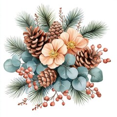 Fototapeta premium Elegant Floral Arrangement with Pinecones and Eucalyptus