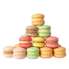 Obraz premium Assorted macaroons stacked on white surface