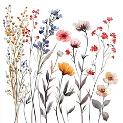 A painting of a field of flowers with a variety of colors and sizes