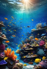 Fototapeta premium dazzling underwater reef ecosystem showcasing vibrant colors abundant marine life extraordinary coral formations, aquatic, biodiversity, coraline, reefscape