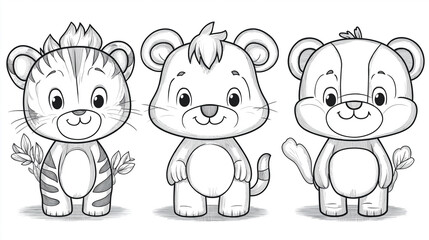 Obraz premium Animal and Nature Coloring Pages: Black Outline Designs for Kids and Adults