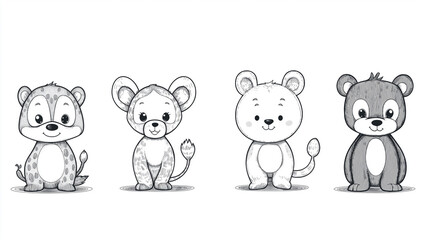 Obraz premium Animal and Nature Coloring Pages: Black Outline Designs for Kids and Adults