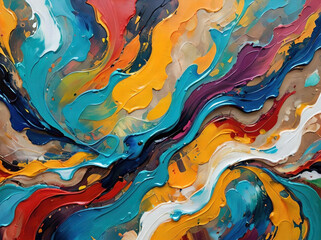 Thick Oil and acrylic smear painting on canvas texture mixed mesh colors with brush and palette knife strokes modern wallpaper. Heavy oil paint texture concept. Stain brushstroke texture background