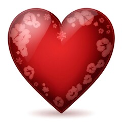 A vibrant crimson heart adorned with delicate floral accents and subtle elegance
