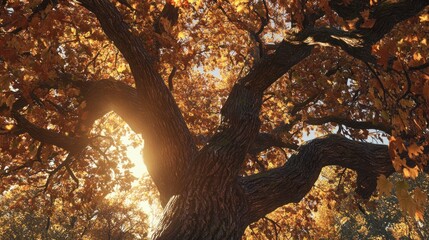 Fototapeta premium Autumn Tree With Sunlight