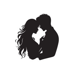 Black Color romantic couple silhouette design Vector Illustration, Solid White Background (20).eps