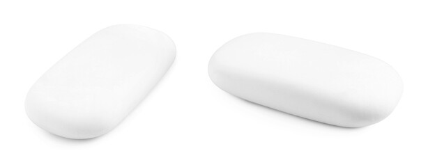 Eraser isolated on white, collage. Different sides