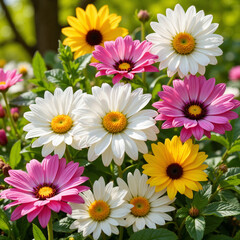 Obraz premium Vibrant daisies in full bloom in a sunny garden 