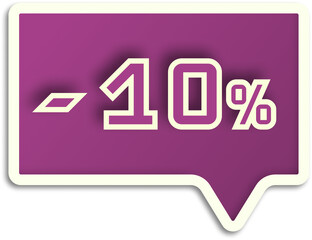 Tag balloon for promotion, label, purple and beige, with shadow, 10%.	