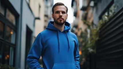 Man in Blue Hoodie Walking in City Alley