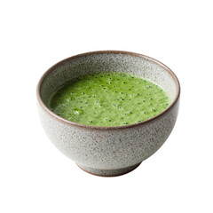 Elegant Japanese matcha tea in white bowl on clean surface