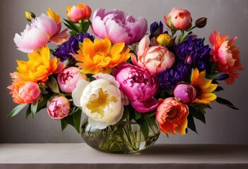 Obraz premium vibrant floral arrangements displayed minimalist backgrounds highlighting colors forms beauty, bouquet, bloom, petal, flower, design, nature, decoration