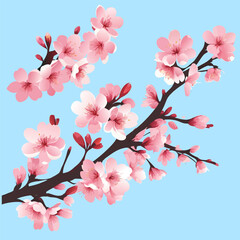 Elegant Sakura Branch on Blue Background