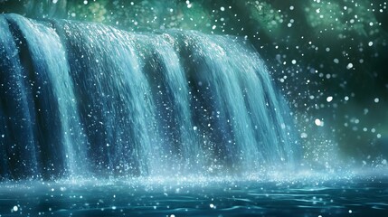 Glittering waterfall texture in blue and green tones