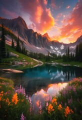 breathtaking majestic mountain landscapes captured sunrise vibrant colors natural beauty outdoor scenery, nature, sky, cloud, light, peak, terrain, horizon