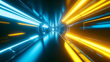 Neon yellow and blue light stripes in a futuristic design