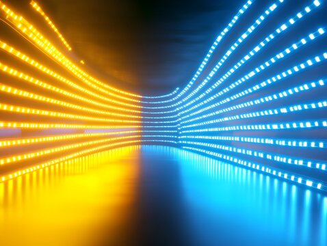 Neon yellow and blue light stripes in a futuristic design