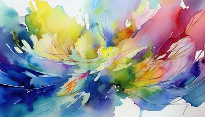 Vibrant Watercolor Abstraction Swirling Whirlpools of Color in a HandPainted Masterpiece, Expressing Emotion and Movement through Artistic Brushstrokes.