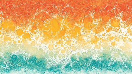   Orange, yellow, blue watercolor painting of bubbles on orange-white-blue background