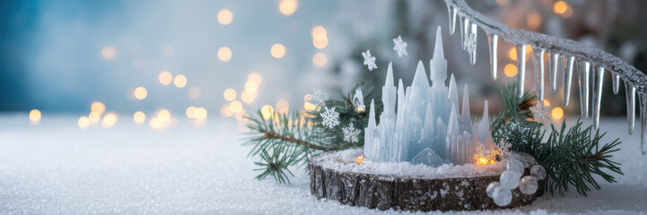 Fototapeta premium Winter Wonderland Enchanting Ice Castle Christmas Scene