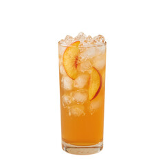 Refreshing peach iced tea with peach slices and crushed ice in a glass