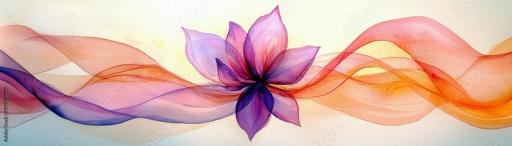 Poster elegant abstract flower design with flowing colorful waves in soft pastels creating a serene and tra