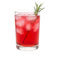 Refreshing cranberry juice with rosemary garnish on white background