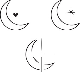 Moon hand drawing doodle sketch set