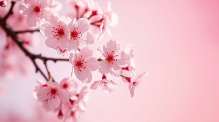 Obraz premium Soft Pink Cherry Blossoms in Full Bloom Against Pastel Background