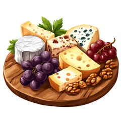 Cheese and grape platter with nuts and herbs arranged on a wooden board for a gathering
