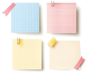 Four Pastel Colored Gridded Note Papers Displayed