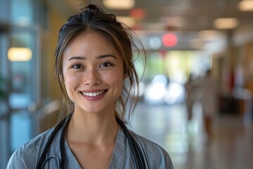Obraz premium Smiling Female Interpreter/Translator in a Hospital: Bridging Language Gaps
