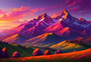 breathtaking sunrise over majestic mountain range landscape colorful skies rolling hills, adventure, backpacking, beauty, bright, camping, clouds, dawn