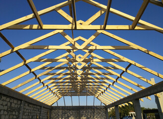 building a new roof. wooden frame for building a new roof or repairing an old one. wooden structures. environmentally friendly material for building a house.
