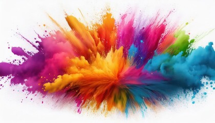 Vivid Holi Celebration Panorama A Spectacular Rainbow Explosion Across a White Canvas at Po ,