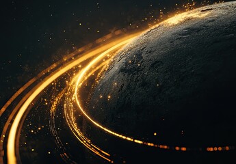 Golden Ringed Planet: Cinematic Abstract Macro Concept Art