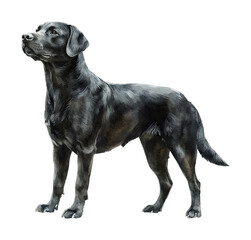 Majestic black labrador retriever watercolor studio setting high fidelity animal portrait artistic concept isolated on transparent background png