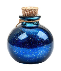 Enchanting blue potion bottle on high fidelity still life close-up magical concept isolated on transparent background png