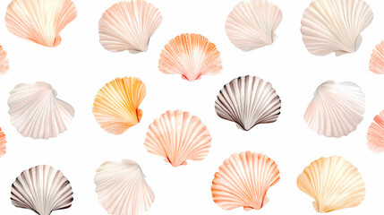 Seashell clipart arranged in a decorative pattern,clipart, watercolor illustration, perfect for nursery art the style is handdrawn, white background. Seashell. Illustration