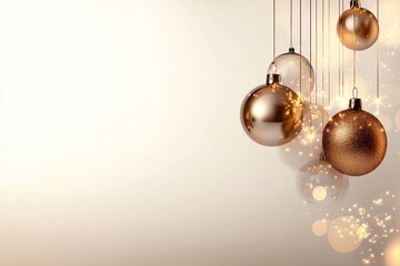 Decorative hanging ornaments glimmer with golden tones against a soft background during the holiday season